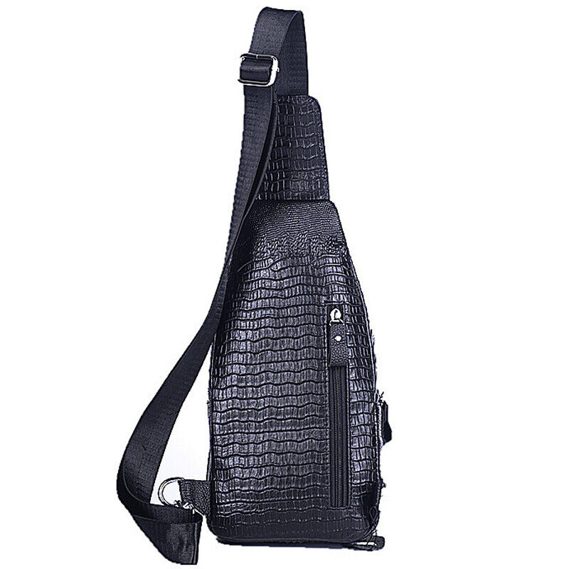 Men's Sling Backpack 100% Genuine Leather Crocodile Crossbody Chest Bag Daypack