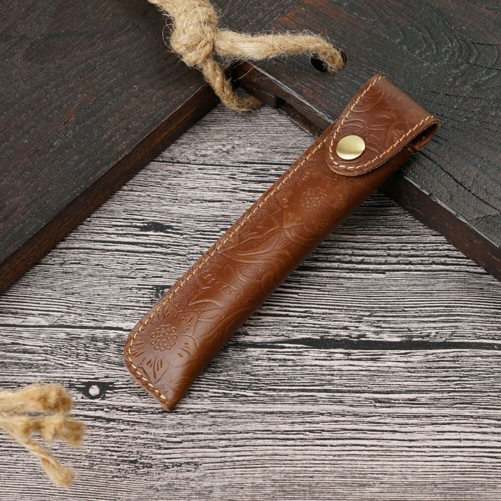 Handmade Cowhide Leather Pen Bag Vintage Carved Leather Pencil Case