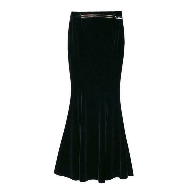 Fashion Womens Velvet Mermaid Flare Skirts Party Casual Full Long Dress Skirts