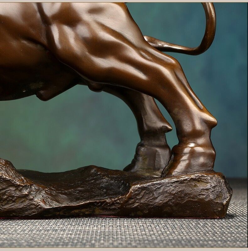 1600g,Bronze Wall Street Bull Sculpture Cow Cattle OX BRASS Statue Modern Art