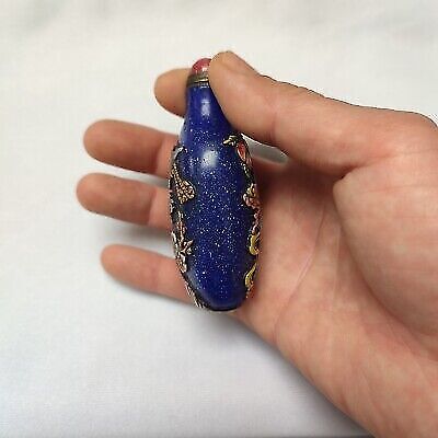 Old Beijing chinese colored glaze peking glass snuff bottle painted carved crane