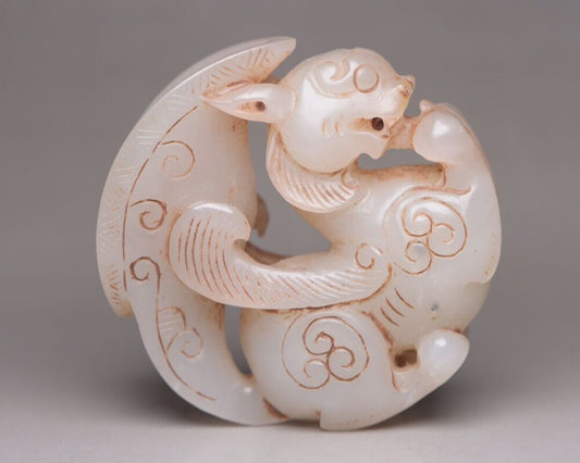 Chinese Antique Hetian Jade Carving Sculpture Exquisite Beast Statue Collectible
