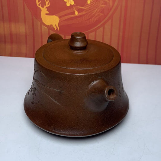 Vintage Chinese Yixing Purple Clay Teapot Zisha Ceremony Carving Orchid Teaware