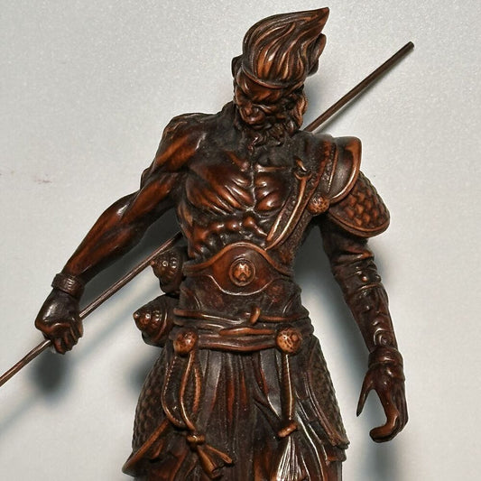 Vintage Chinese Boxwood Carving Monkey King Statue Wood Figurines Decoration Art