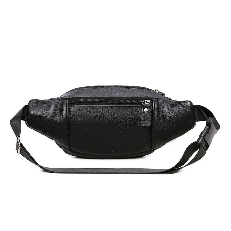 Cross-body Bag Genuine Leather Black Fanny Pack Men waist Bag Running