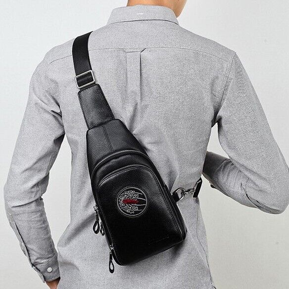 100% Genuine Leather Crossbody Bag Chest Bag Hiking Sling Backpack Shoulder Bag