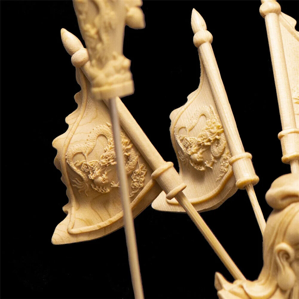 Cypress Wood Carving Nine Dragons Five Flags Guan Yu God Wealth Office Lucky 12'