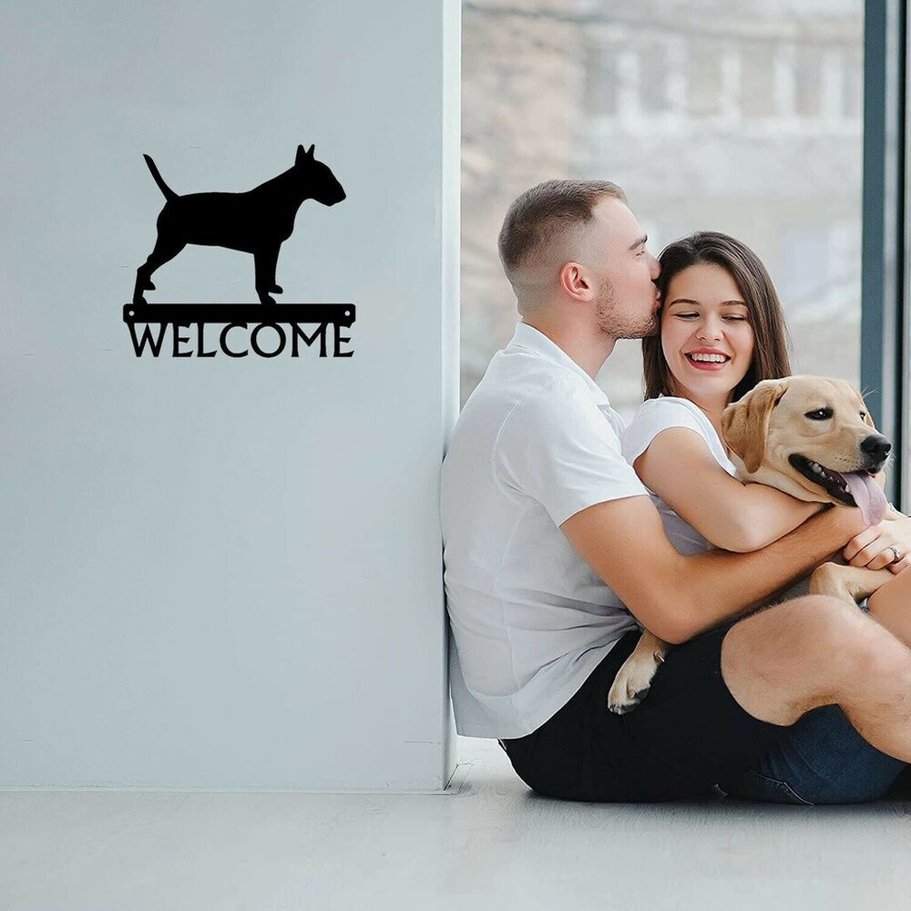Bull Terrier Dog Welcome Sign Wrought Iron Crafts Metal Ornaments Decoration