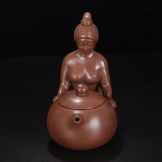 Vintage Chinese Yixing Purple Clay Teapot Zisha Ceramic Pretty Woman Teaware Art