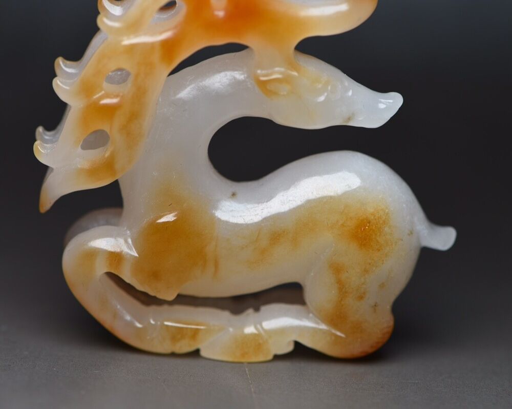 Collection Chinese Natural Hetian Jade Carved Exquisite Deer Statue Figurine Art