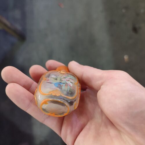 chinese colored glaze inside painting snuff bottle Statue Glass Box Carving gift