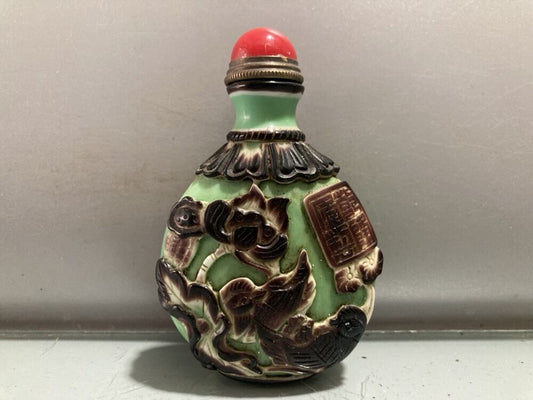 collections peking chinese glass snuff bottle carved flower bird statue carving