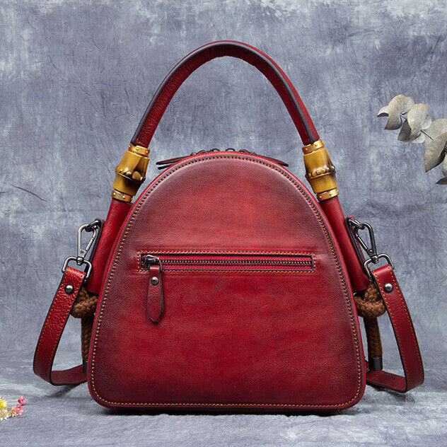Women's Retro 100% Genuine Leather Handbag Embossed Crossbody Shoulder Shell Bag