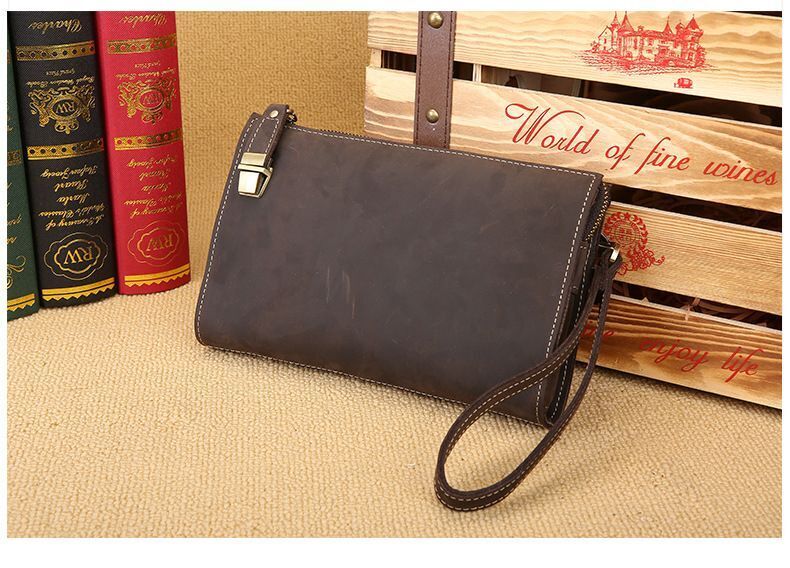 Male Business Bag Crazy Horse Leather Retro Clutch Bag Genuine Leather Clutch