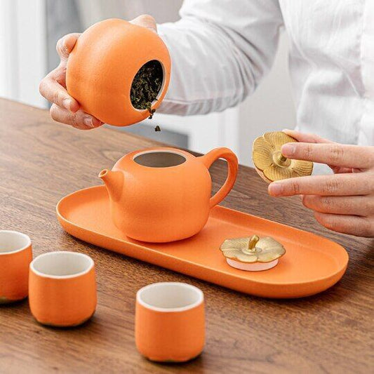 Orange Ceramic Teapot Creative Persimmon Tea Pot 500ml