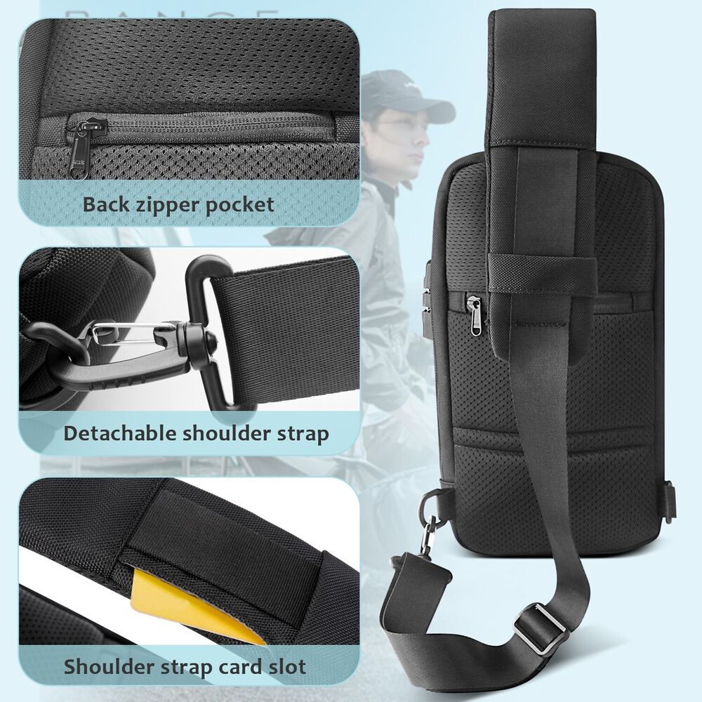 Men's Chest Sling Bag Crossbody School Bookbag Travel Shoulder Backpack USB Port