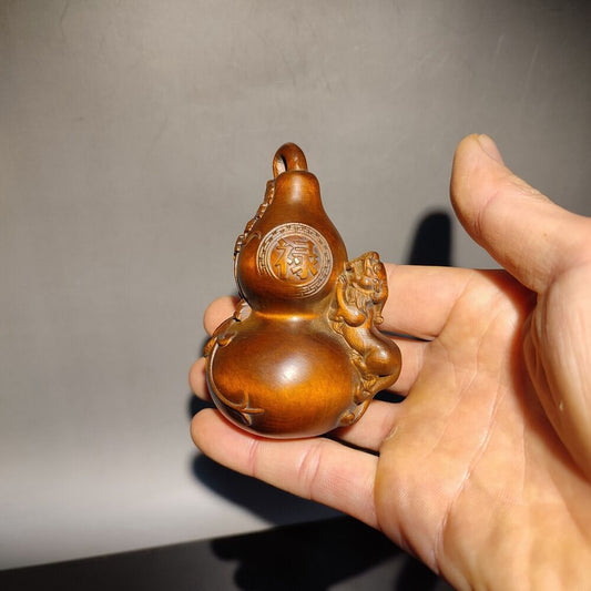 vintage wooden carving gourd money dragon statue home decor living room luck art