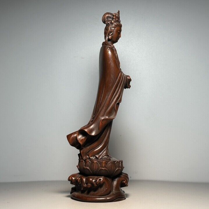 Vintage Chinese Wooden Carving Kwan Yin Statue Wood Sculpture Buddha Ornaments