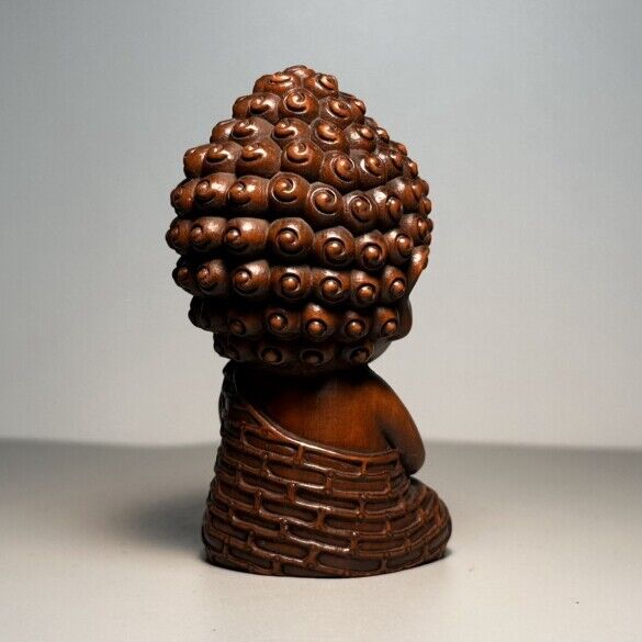 Vintage Chinese Boxwood Carved Baby Buddha Statue Ornament Wooden Figurine Gift