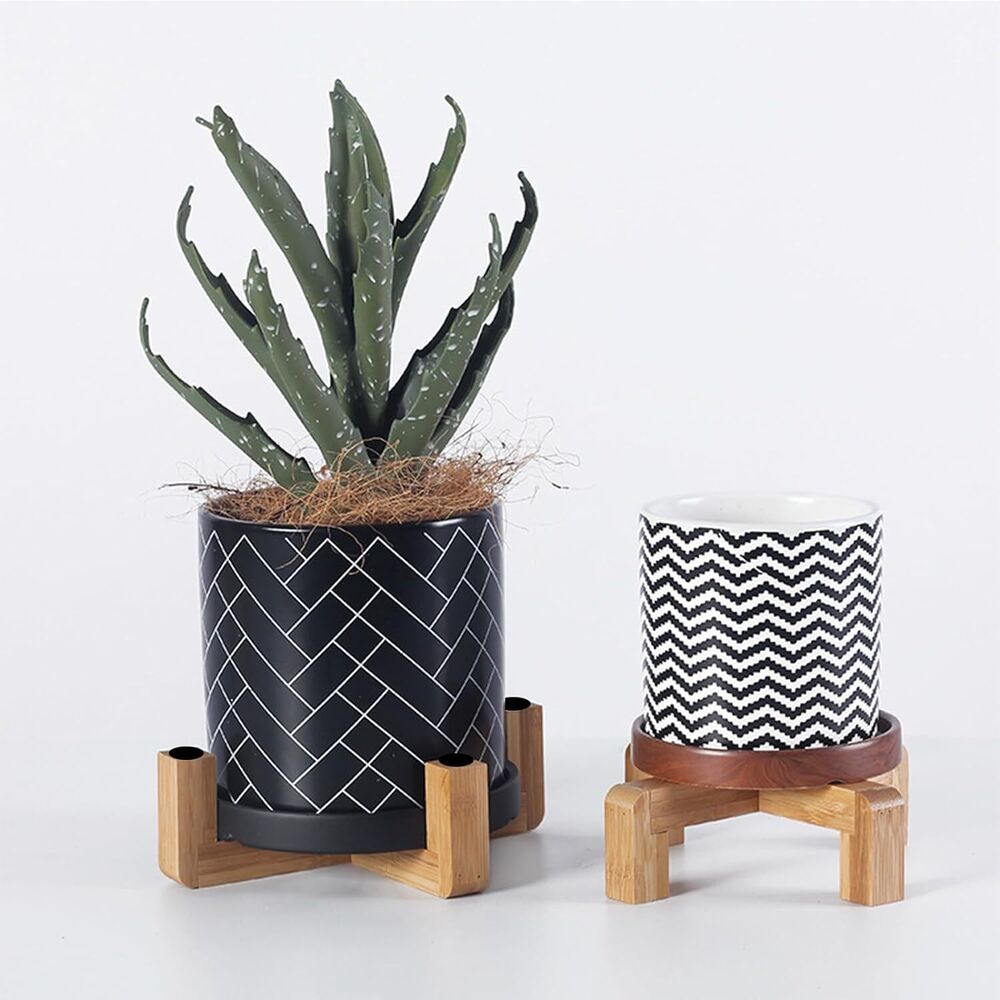 Wooden Plant Stands Indoor Outdoor Flower Pot Holder Home Office Decor Set of 2