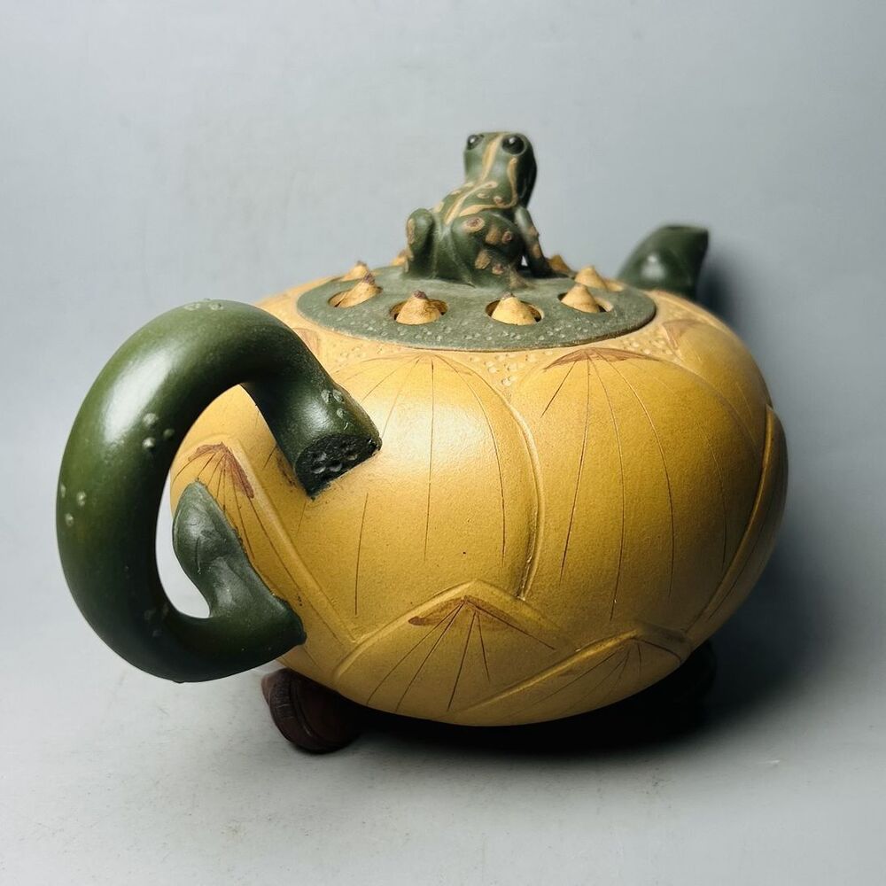 Vintage Chinese Yixing Purple Clay Teapot Zisha Ceremony Lotus Frog Teaware
