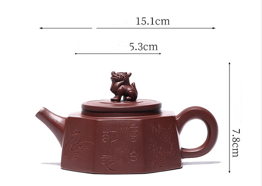 Yixing raw ore Dahongpao famous hand-made hexagonal Golden Bell teapot 260ml