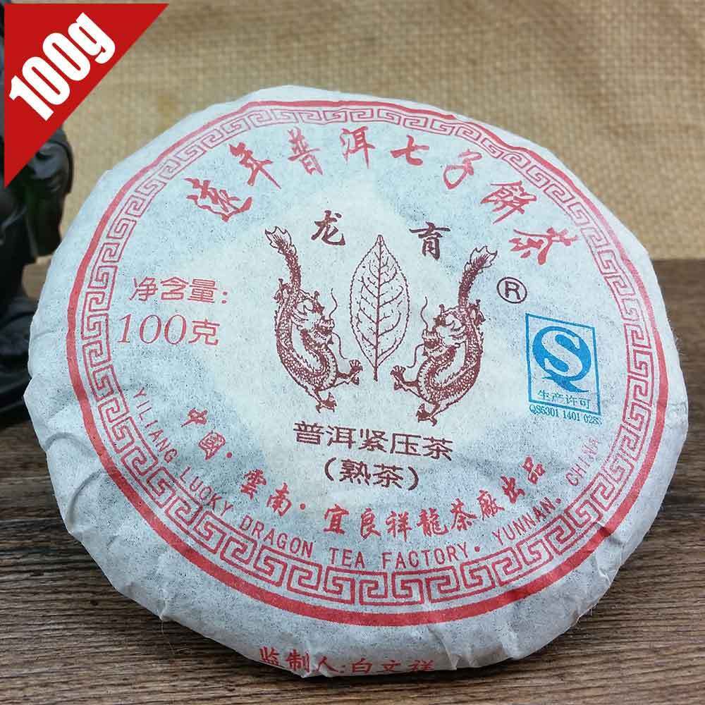 Long Yu Ripe Pu-erh Tea Yunnan Pu-erh Tea Cake Aged Aroma MellowTaste100g-