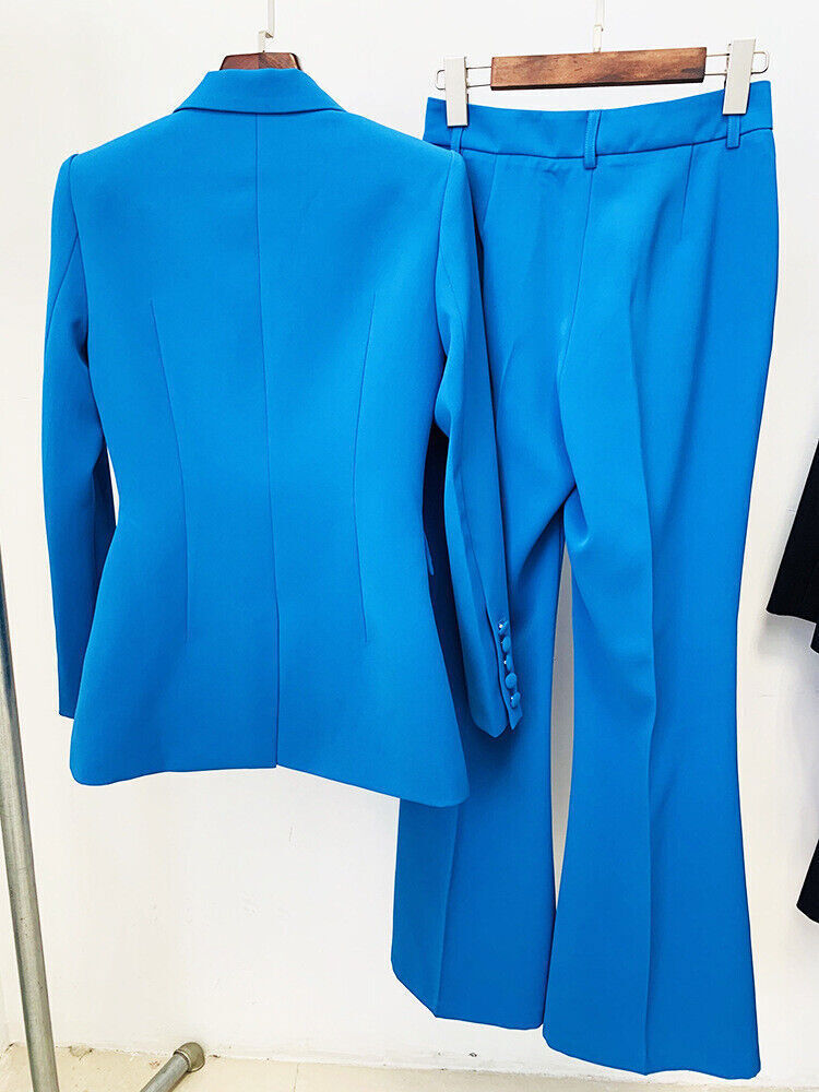 Pantsuits Two Piece Set Office Ladies Women Top + Flared Pants Formal Suit