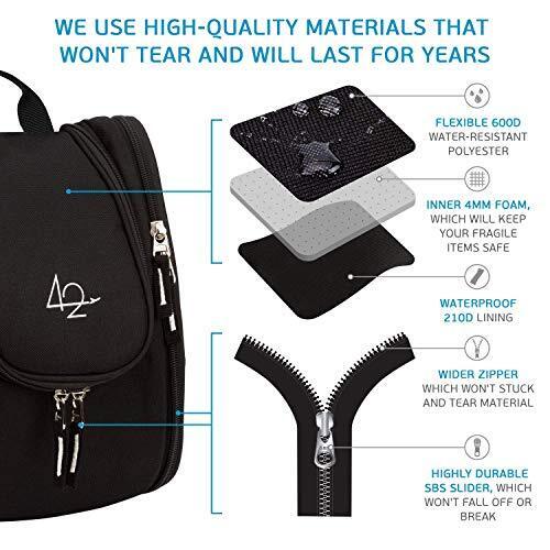 42 Travel Hanging Toiletry Bag – Large Kit Organizer (Pack of 1), Black