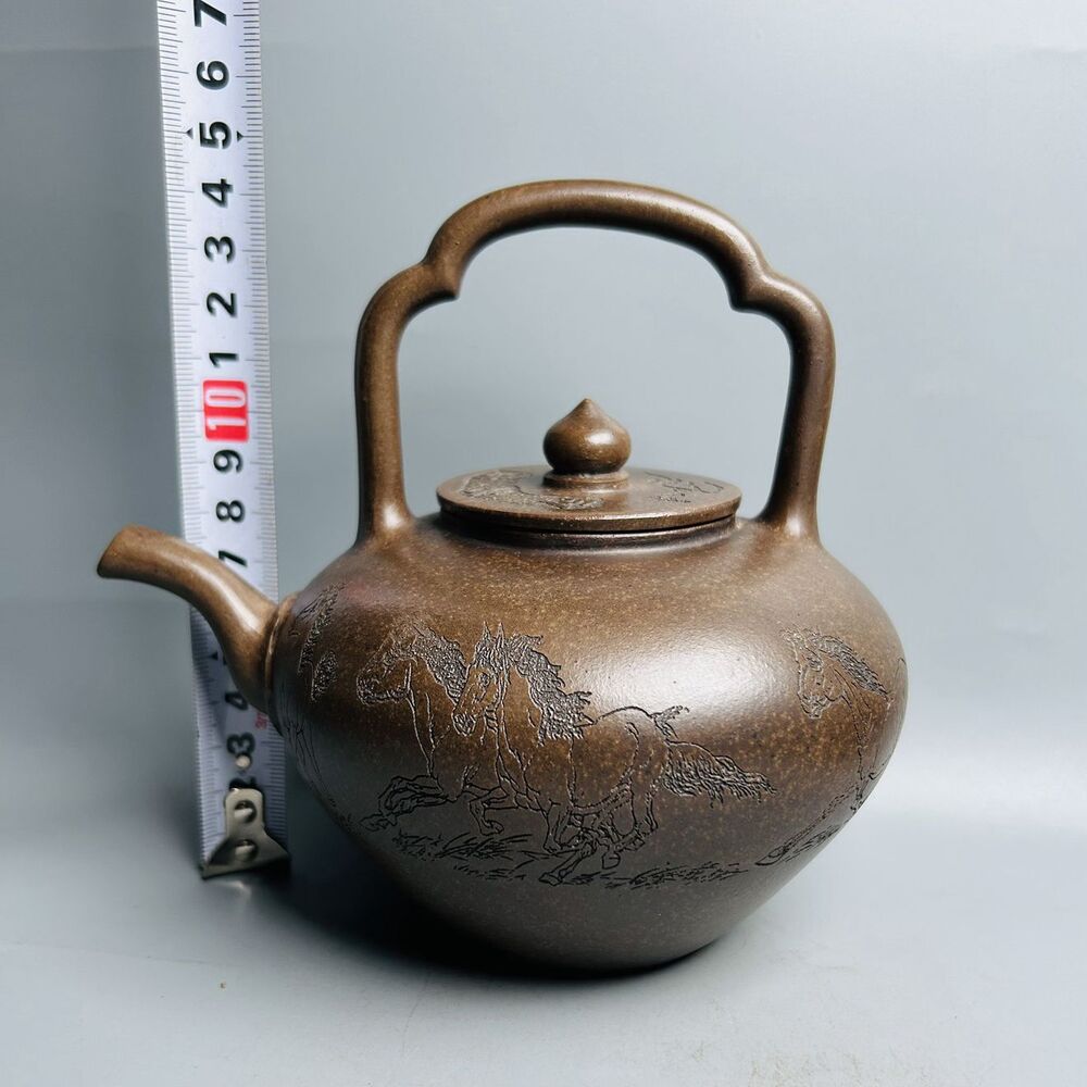 Vintage Chinese Yixing Purple Clay Teapot Zisha Ceramic Carving Horse Teaware