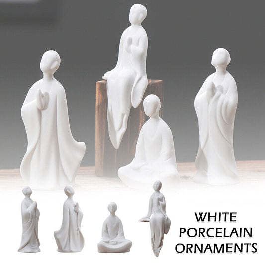 Mini White Ceramic Buddha Statue Meditating Monk Statue Ornaments Home Decor 1x