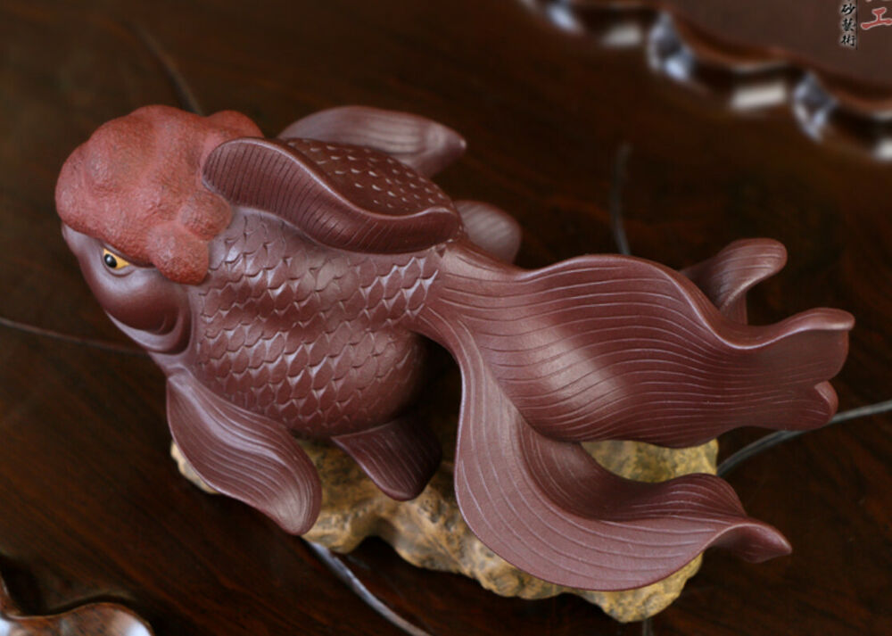 Chinese Yixing Handmade Zisha Purple Clay Goldfish Tea pet Fortune Shines Down