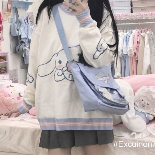 Sanrio Cinnamoroll loose Sweater 2023 casual Knitting Coat JK Girls sweet tops