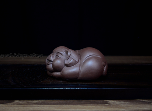 blessing pig statue small yixing zisha tea pet handmade purple grit tea play