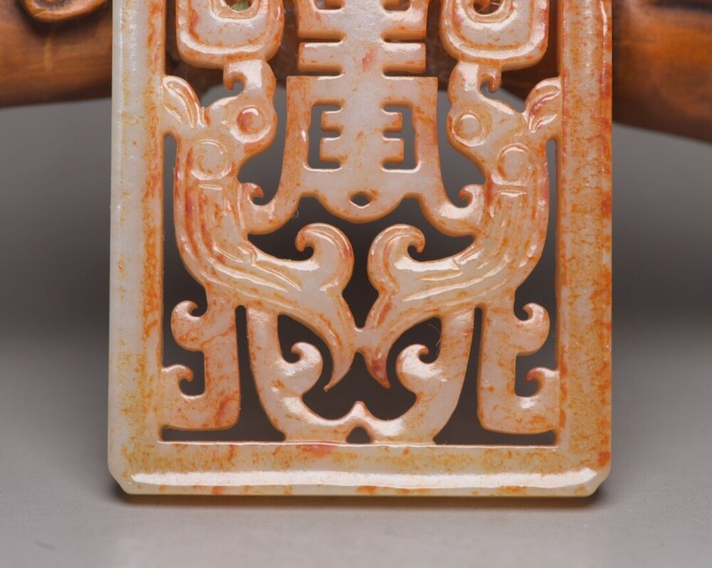 Chinese Antique Natural Hetian Jade Hand Carved Exquisite Statue Lucky Pendant