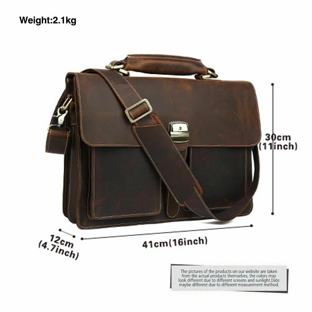 Vintage Men Leather Briefcase 15.6" Laptop Tote Business Messenger Bag Handbag