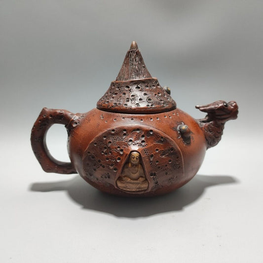 Vintage Chinese Yixing Purple Clay Teapot Zisha Ceremony Carving Collectible Art