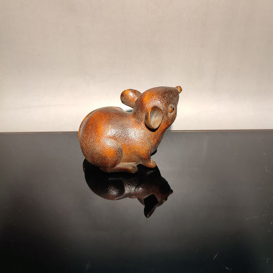 Happy cute little mouse wood carvings Carved statue room Decoration home gift