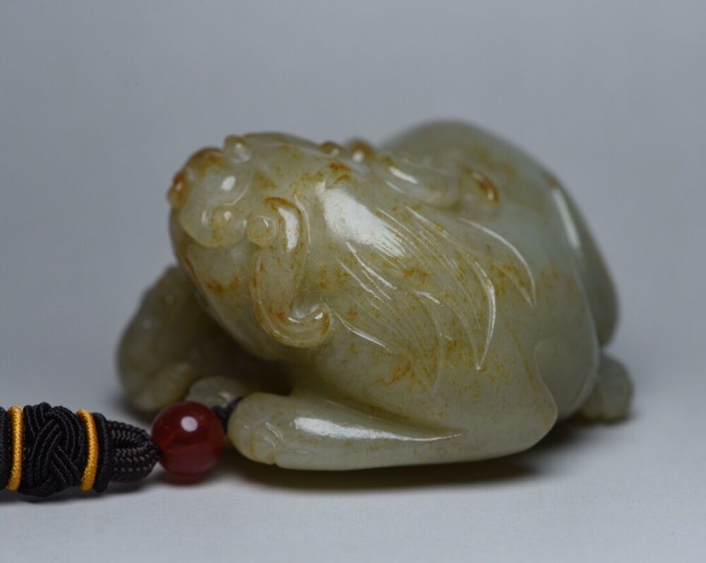 Chinese Old Natural Hetian Jade Carved Beast Statue Collection Nice Figurine Art