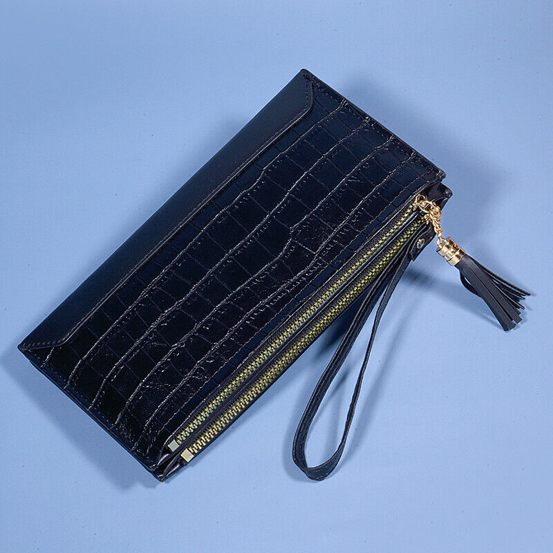 Top PU Leather Double Zip Wallet, Crocodile Print Phone Bag Fashion Clutch Bag