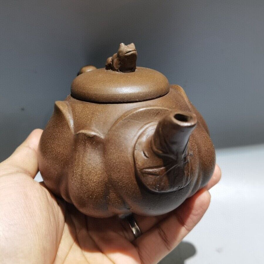 Vintage Chinese Yixing Purple Clay Teapot Zisha Ceremony Frog Lotus Leaf Teaware
