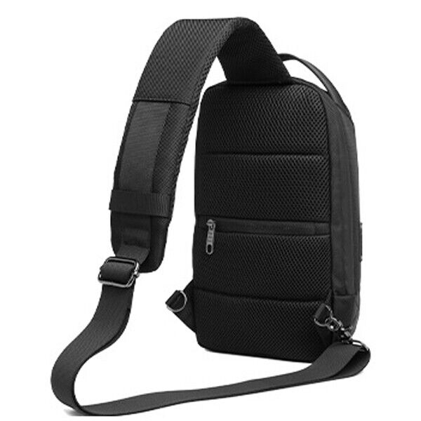 Men's Sling Backpack Oxford cloth Waterproof Crossbody Bag Black Daypack USBport