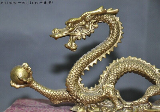 Old Chinese Brass Bronze Lucky Zodiac Fengshui Animal Dragon Statue