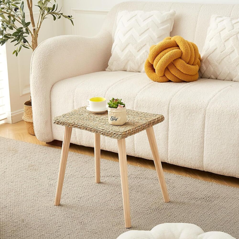 Natural Seagrass Side Table Modern Home Decor Living Room Bedroom Easy Assembly
