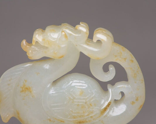 Collection Chinese Hetian Jade Carving Dragon Turtle Statue Nice Figurines Art