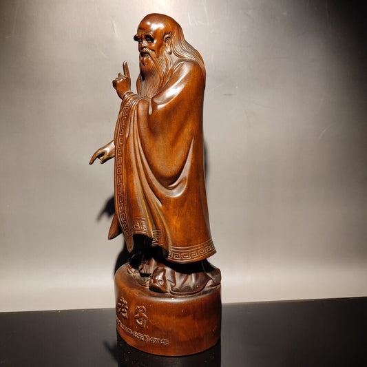 8"vintage wooden statues home decor figures Lao Zi Taoism chinese boxwood carved