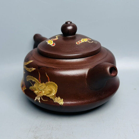 Chinese Yixing Purple Clay Teapot Zisha Ceremony Painted Dragon Phoenix Teaware