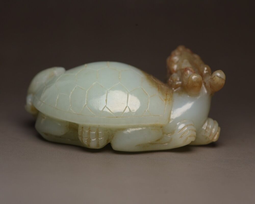 Collection China Hotan Jade Carved Dragon Turtle Statue Exquisite Figurines Art