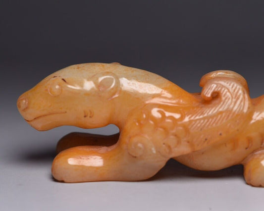 Chinese Antique Hetian Jade Carving Beast Statue Wonderful Art Work Collections