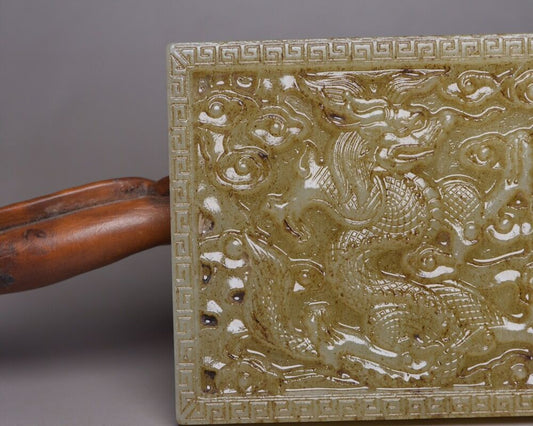 Chinese Natural Hotan Jade Carving Exquisite Dragon Statue Figurine Collectible
